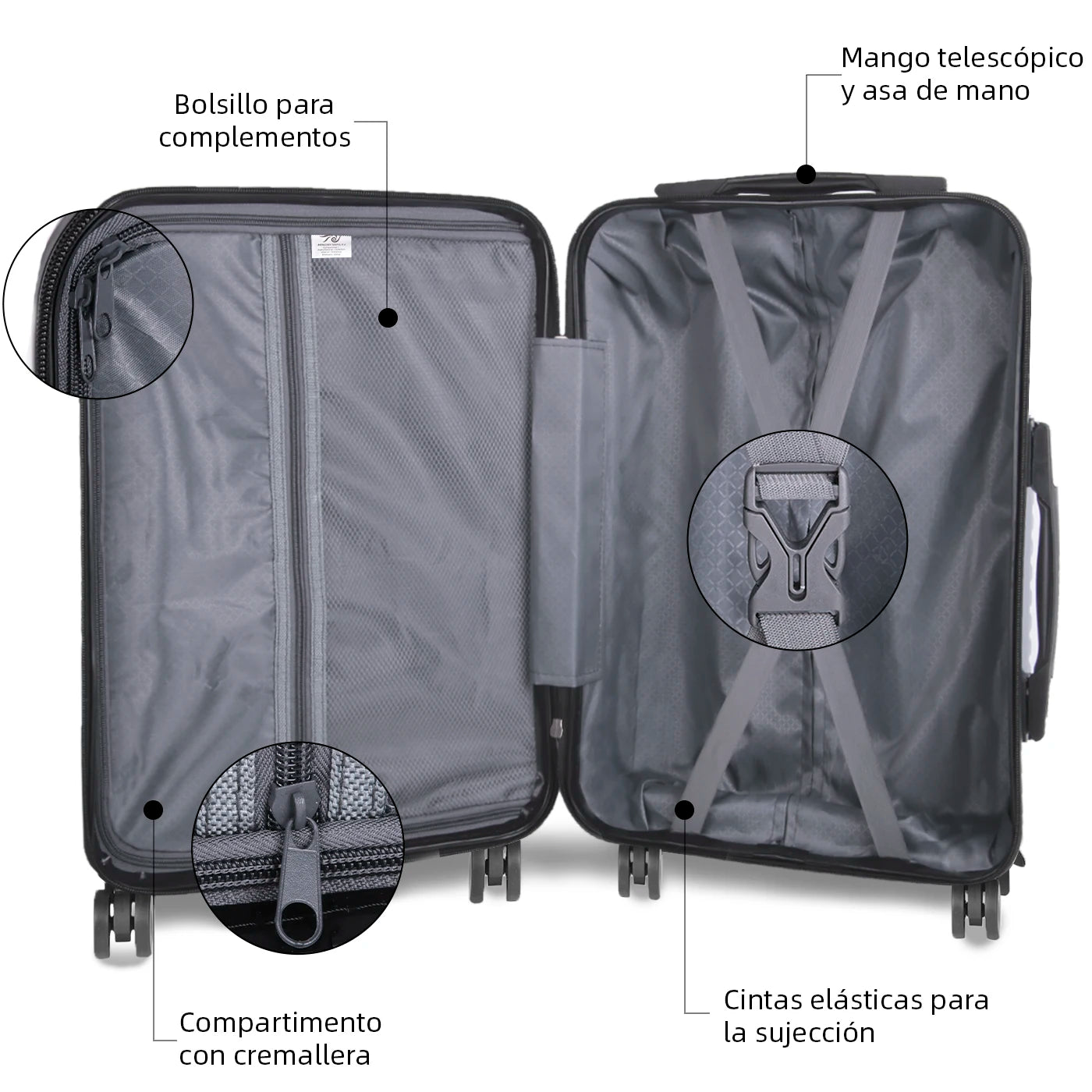 Cabin Travel Suitcase, Medium, Large 100% ABS, 4-wheel swivel 360 ° durable and durable with safety lock. Pay per unit