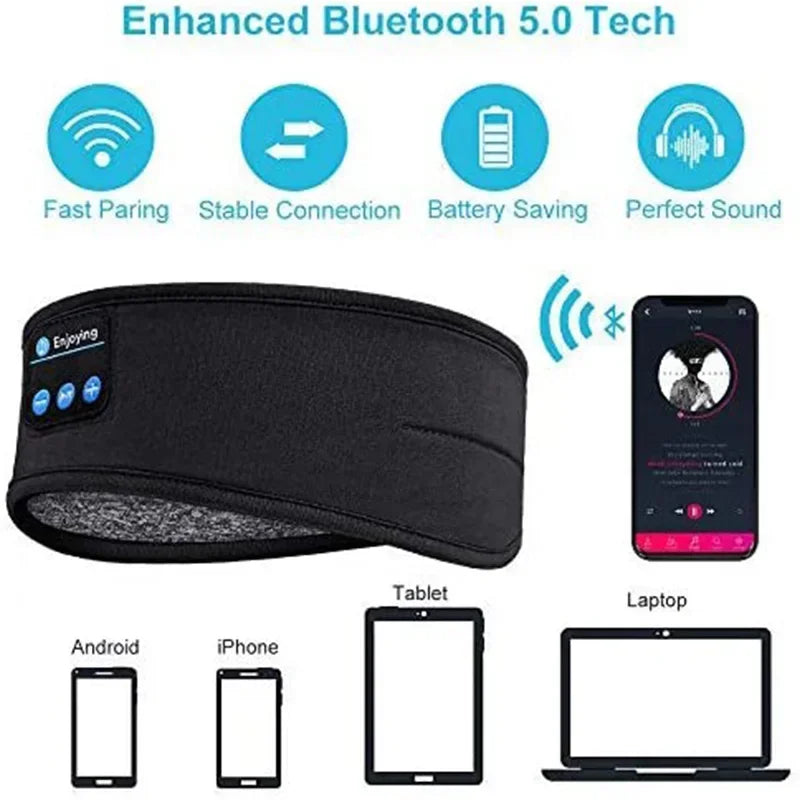 Bluetooth5.0 Sleeping Earphones HiFi Stereo Sports Headband Elastic Wireless Headphones Music Eye Mask Bluetooth Headset 2024