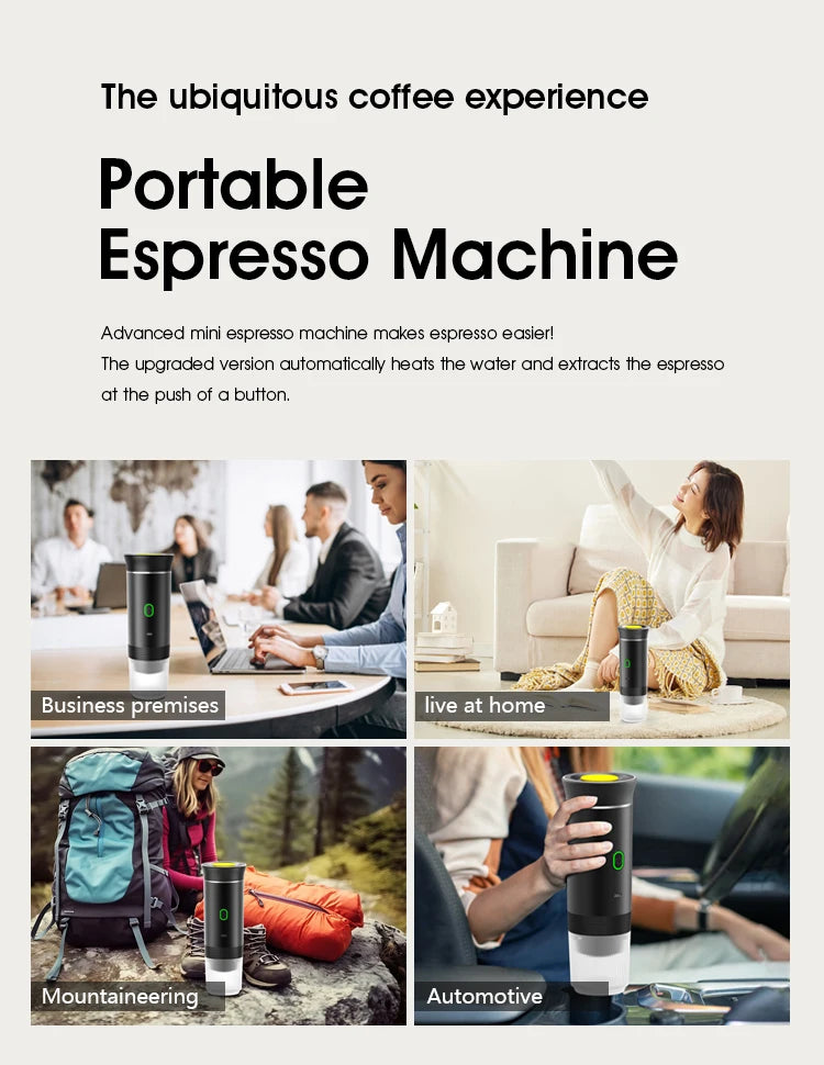 Wireless Electric Portable Espresso Coffee Machine for Car &amp; Home Camping Coffee Maker 3-in-1 Capsule Powder Travel Coffee Maker