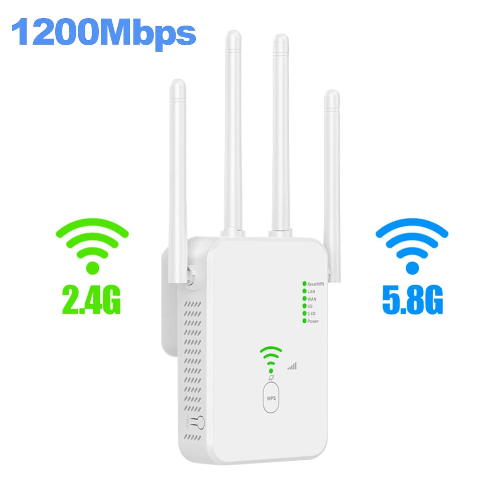 1200Mbps Wireless WiFi Repeater Wifi Signal Booster Dual-Band 2.4G 5G WiFi Extender 802.11ac Gigabit WiFi Amplifier WPS Router