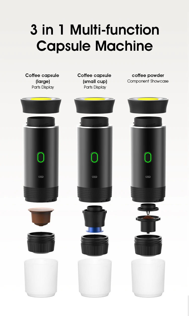 Wireless Electric Portable Espresso Coffee Machine for Car &amp; Home Camping Coffee Maker 3-in-1 Capsule Powder Travel Coffee Maker